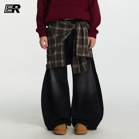 ER美式松弛感弯刀牛仔裤秋季新款宽松显瘦直筒长裤潮牌情侣阔腿裤商品大图