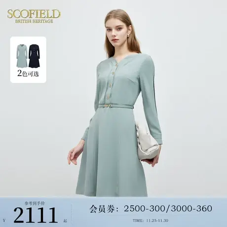 Scofield女装简约A字喇叭长袖连衣裙优雅气质2024春季新款商品大图