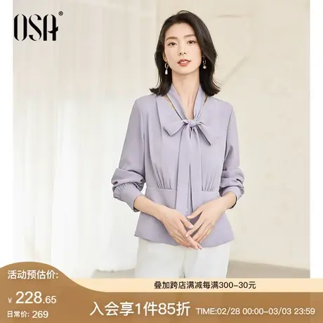 OSA欧莎蝴蝶结飘带雪纺长袖衬衫女春装新款法式正肩收腰衬衣上衣商品大图