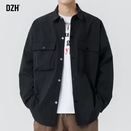 男生黑色工装衬衫男长袖春秋高级感痞帅休闲衬衣外套男款2025新款商品大图