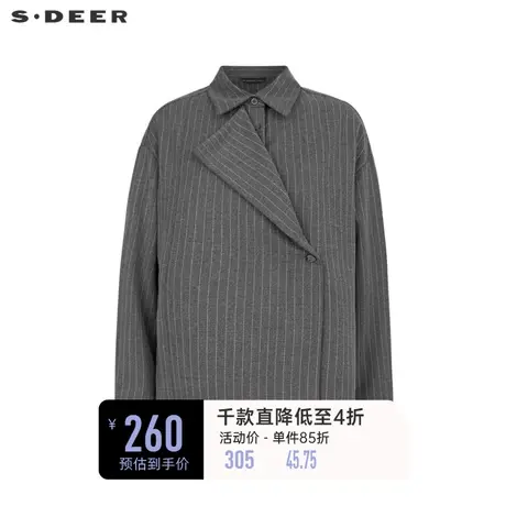 sdeer圣迪奥女装复古翻领斜襟撞色条纹长袖衬衫S233Z0594➖商品大图