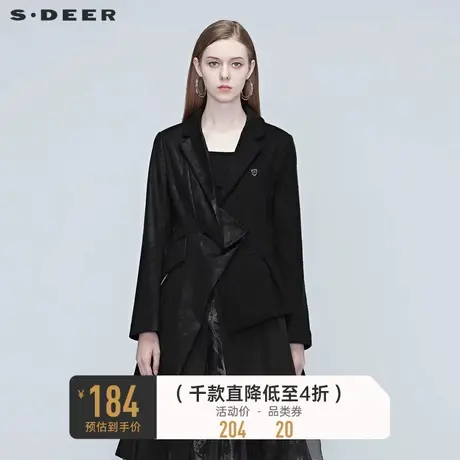 sdeer圣迪奥秋女装不规则拼接休闲黑色短款西装外套S20382201😗商品大图