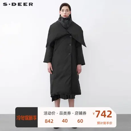 sdeer圣迪奥女装不规则领拼接围脖两件长款羽绒服S21482422📫商品大图