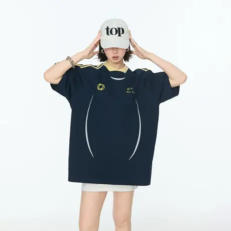 2025夏季新款宽松拼色条纹印花短袖T恤女ins潮酷百搭显瘦半袖上衣商品大图