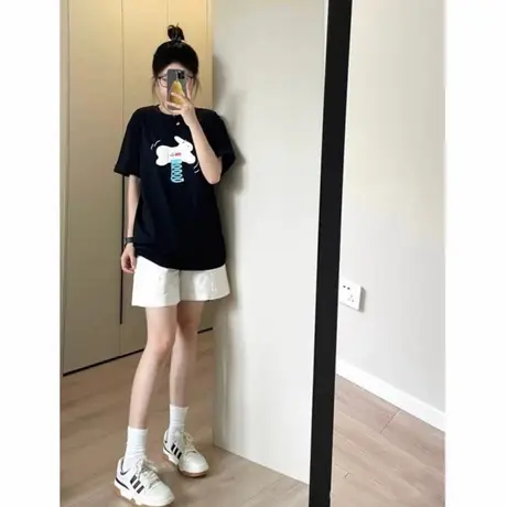 2025年夏季新款卡通兔子落肩纯棉短袖t恤宽松百搭减龄白色上衣潮商品大图