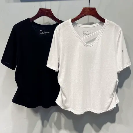 辣妹抽褶收腰短袖T恤女夏季韩版宽松打底衫设计感小众内搭上衣潮商品大图