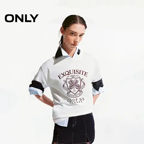 ONLY夏季时尚舒适宽松遮肉纯棉立体刺绣T恤女|124301018商品大图