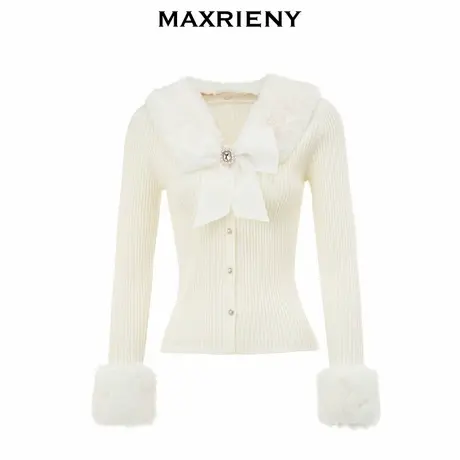 【奥莱】MAXRIENY蝴蝶结毛领针织衫秋装上衣女商品大图