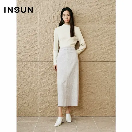 INSUN恩裳专选2025春季气质乱纹色织直筒半身裙商品大图