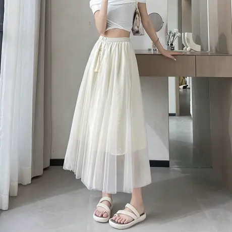 时尚气质国风设计感网半身裙女士2024夏季新款透气小众显瘦裙子商品大图