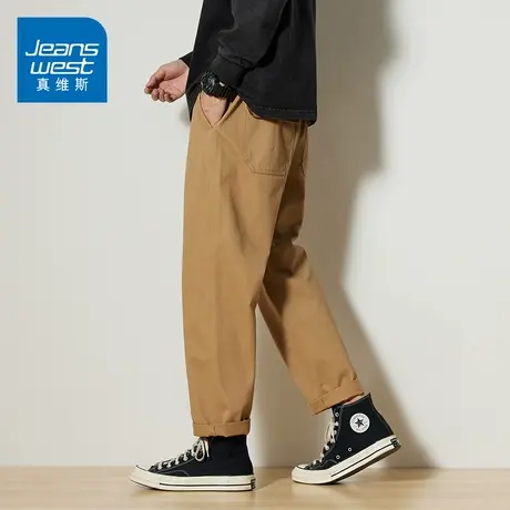 KZ真维斯卡其色纯棉工装直筒休闲长裤男士2025年新款春秋季男裤子图片