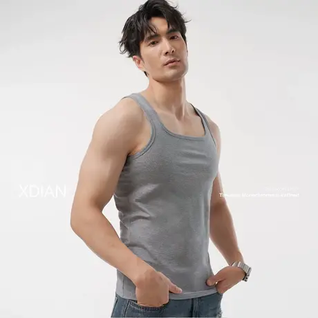 续点「亲肤透气」工字方领背心男士2025新款无袖坎肩健身纯棉打底图片