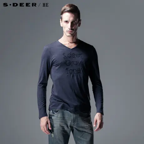 sdeerhe圣迪奥时尚V领纯棉休闲长袖T恤H13370211图片