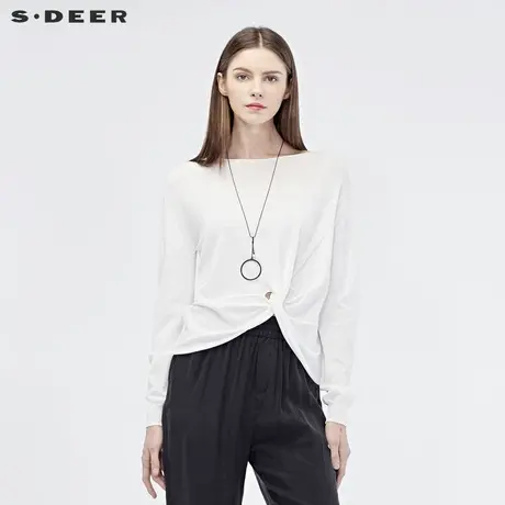sdeer圣迪奥2019秋女圆领立体不规则摆落肩袖针织衫S19183501图片