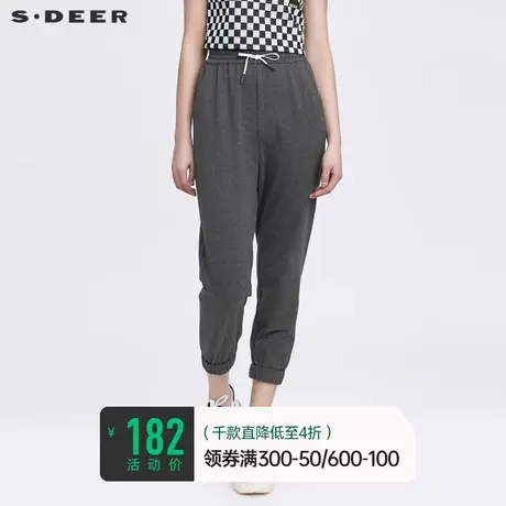 sdeer圣迪奥夏装女装个性松紧抽绳撞色字母运动长裤女S22280807图片