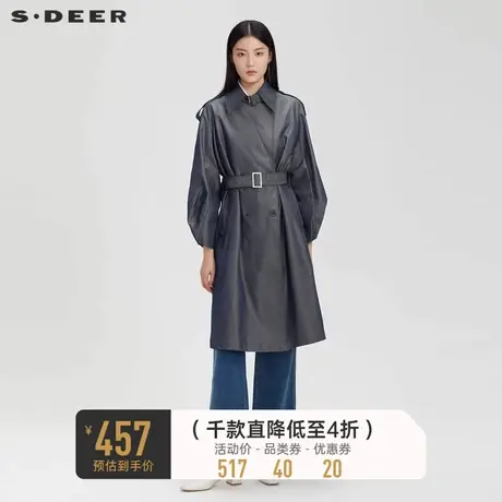sdeer圣迪奥女装休闲翻领泡泡袖收腰长款风衣S231Z1818图片