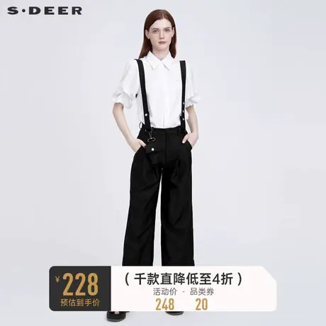 sdeer圣迪奥秋装休闲口袋背带裤阔腿黑色长裤S22160807图片