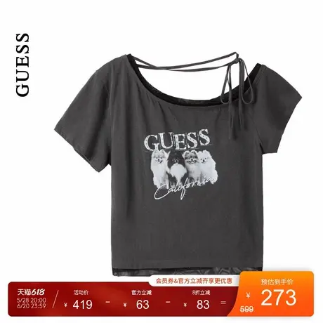 GUESS25年新款夏季女士系带不对称设计纯欲青春短袖T恤-YP2K2441图片