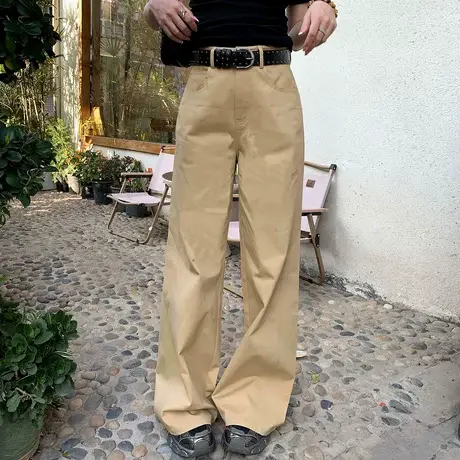 尔给高腰垂感阔腿裤直筒休闲裤女春季新款显瘦设计感拖地裤长裤子商品大图