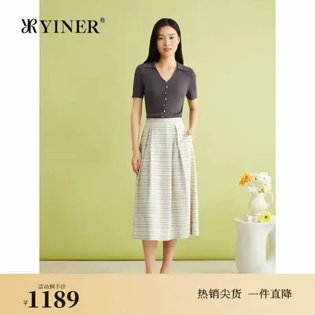【真丝系列】YINER音儿女装夏季含桑蚕丝海鸥领毛针织衫商品大图