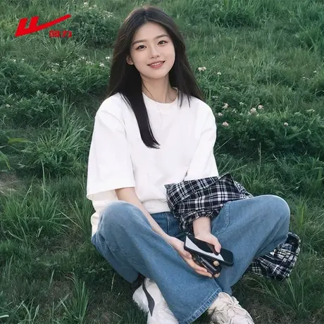 回力白色纯棉短袖t恤女2025新款夏季宽松体恤基础款正肩内搭上衣图片