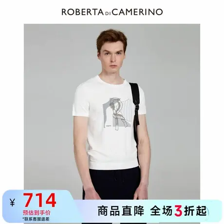 Roberta诺贝达夏季新品圆领印花透气短袖针织打底套头T恤男商品大图