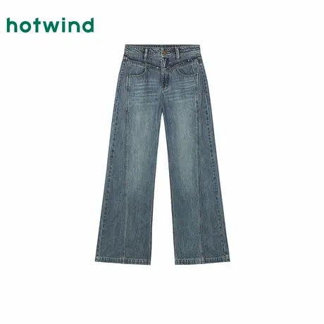 热风2025年秋季新款女士毛边阔腿牛仔裤商品大图