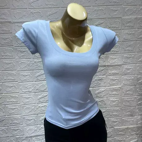 夏天的色彩~修身显胸大短袖t恤女2021夏季新款圆领纯棉体恤上衣薄图片