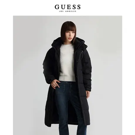 【38上新季】GUESS冬季男女同款纯色连帽保暖长款羽绒服商品大图