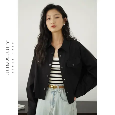 嘉茱莉春季新款夹克外套女小个子薄款夹克衬衫短款上衣外套设计感商品大图