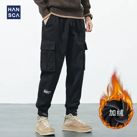 汉斯卡2022新款束脚工装裤男秋冬加绒加厚潮流大码宽松休闲长裤男商品大图