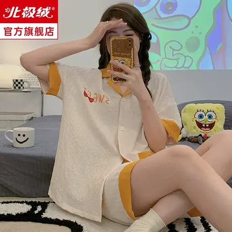 睡衣女夏季短袖短裤薄款人造棉绸可爱夏天女款可外穿家居服套装图片