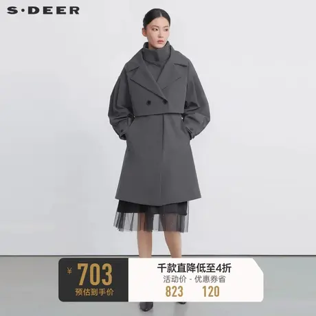 sdeer圣迪奥女装时尚翻立领收腰长款羽绒服S22482405🥇商品大图