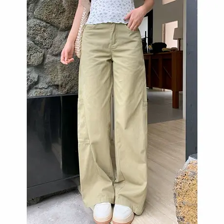 尔给夏季宽松百搭显瘦微喇高腰休闲复古垂感设计感时尚直筒阔腿裤商品大图
