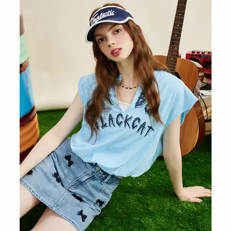 a02假两件吊带显瘦T恤辣妹街头上衣夏季个性女式T恤图片