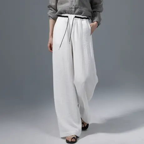 2025新款天丝亚麻阔腿裤女夏季薄款高腰宽松白色裤子休闲裤直筒裤图片
