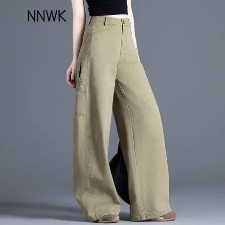 美式工装风牛仔裤女2025新款春秋复古高腰宽松阔腿裤高级感直筒裤商品大图