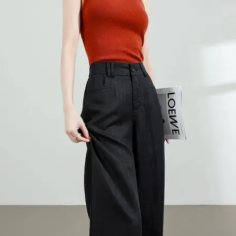 莱赛尔天丝亚麻阔腿裤女夏季薄款高腰显瘦休闲裤凉感宽松直筒裤子商品大图