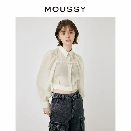 MOUSSY 夏季新品法式优雅泡泡袖透视碎花衬衫女010HS730-1620商品大图