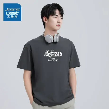 V6真维斯男装字母印花半袖T恤 2025春夏新品 男款短袖纯棉上衣潮图片