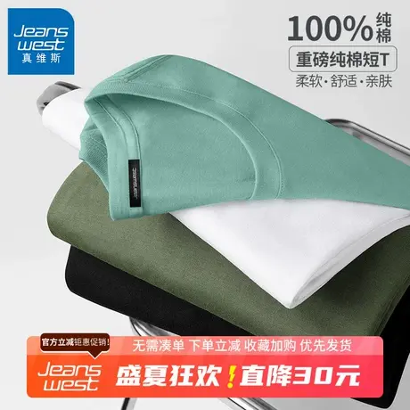 GV真维斯纯棉短袖t恤男2024年夏季新款男士小众简约水绿色体恤衫B商品大图