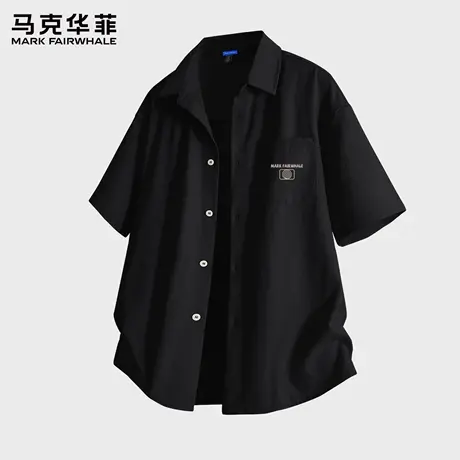 马克华菲夏季冰丝衬衫短袖男透气舒适冰感宽松百搭休闲学生半袖X商品大图