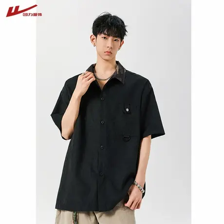 回力冰丝短袖衬衫男士夏季翻领拼接半袖上衣男款宽松休闲衬衣外套商品大图