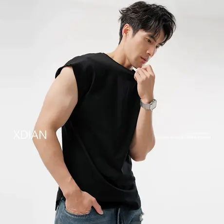 续点「弹力保型」美式宽肩背心无袖t恤男士纯棉运动健身坎肩夏季图片