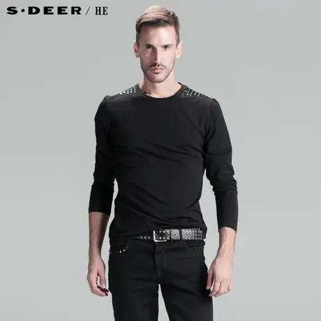 sdeerhe圣迪奥男装纯棉舒适黑色长袖T恤H13470224图片