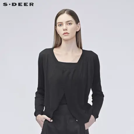 sdeer圣迪奥女2019秋简约开襟罗纹收口开衩下摆针织衫S19183502图片