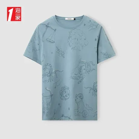 海一家动物印花短T2024年夏季新款时尚潮流经典圆领男士短袖T恤商品大图