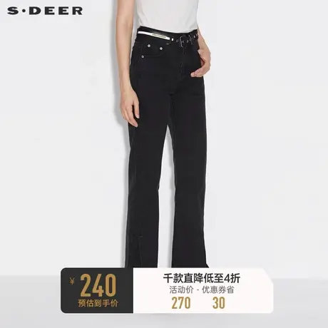 sdeer圣迪奥女装春秋装腰带字母铆钉插袋开衩长裤女S21380823图片