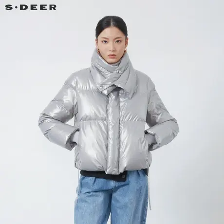 【直播间专属】sdeer圣迪奥时尚高领肌理亮面短款羽绒服S22483106图片