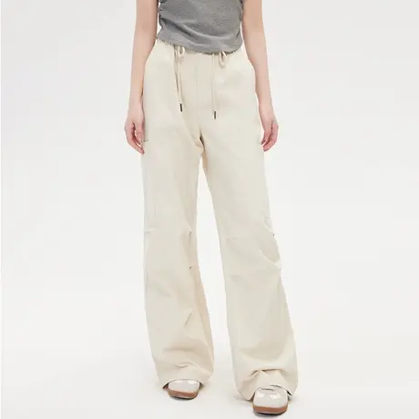尔给夏季设计感白色高腰美式复古直筒工装裤女款小个子宽松阔腿裤商品大图